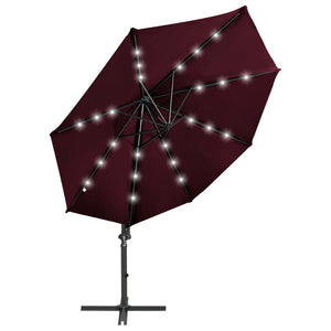 vidaXL Cantilever Garden Parasol with Pole and LED Lights Bordeaux Red 300cm