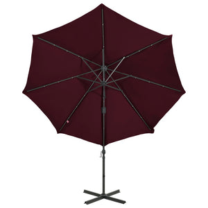 vidaXL Cantilever Garden Parasol with Pole and LED Lights Bordeaux Red 300cm