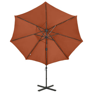 vidaXL Cantilever Umbrella with Pole and LED Lights Terracotta 300 cm