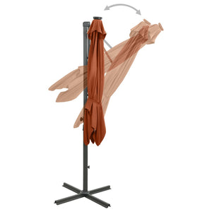 vidaXL Cantilever Umbrella with Pole and LED Lights Terracotta 300 cm