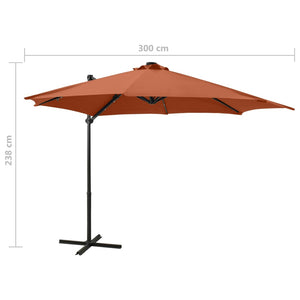 vidaXL Cantilever Umbrella with Pole and LED Lights Terracotta 300 cm