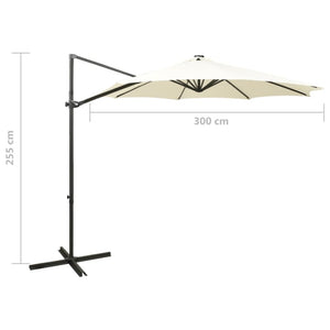 vidaXL Cantilever Umbrella with Pole and LED Lights Sand 300 cm