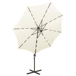 vidaXL Cantilever Umbrella with Pole and LED Lights Sand 300 cm