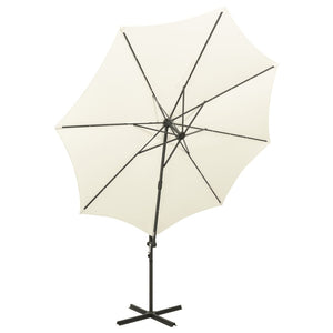 vidaXL Cantilever Umbrella with Pole and LED Lights Sand 300 cm