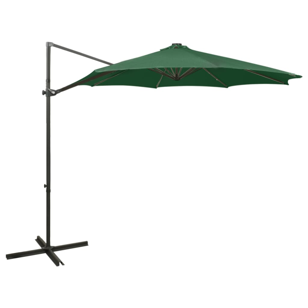 vidaXL Cantilever Umbrella with Pole and LED Lights Green 300 cm