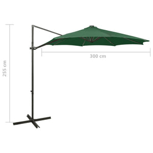 vidaXL Cantilever Umbrella with Pole and LED Lights Green 300 cm