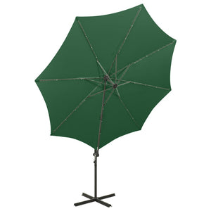 vidaXL Cantilever Umbrella with Pole and LED Lights Green 300 cm