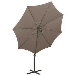 vidaXL Cantilever Umbrella with Pole and LED Lights Taupe 300 cm