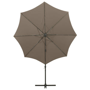 vidaXL Cantilever Umbrella with Pole and LED Lights Taupe 300 cm