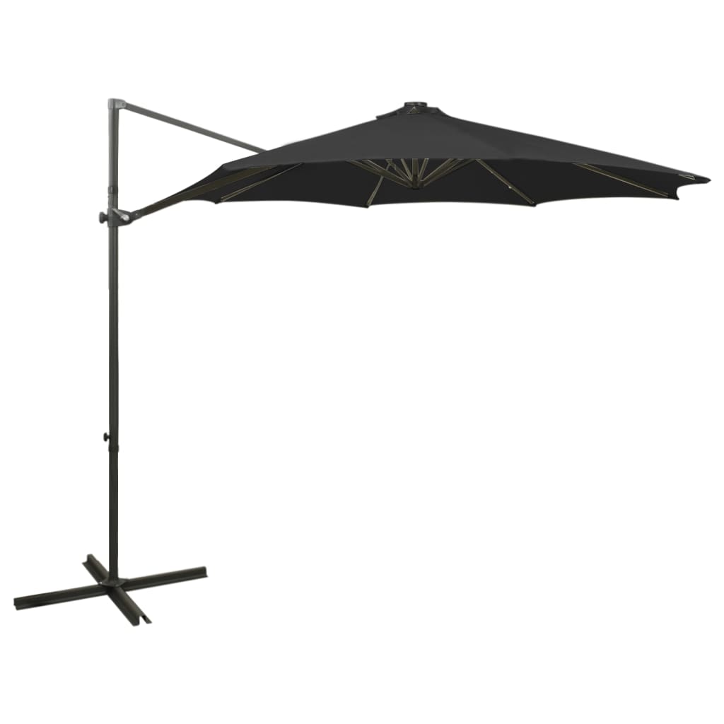 vidaXL Cantilever Umbrella with Pole and LED Lights Black 300 cm