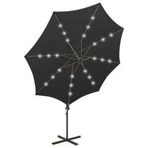 vidaXL Cantilever Umbrella with Pole and LED Lights Black 300 cm