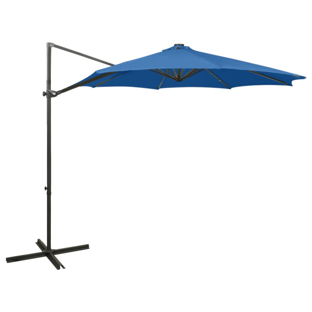 vidaXL Cantilever Umbrella with Pole and LED Lights Azure Blue 300 cm