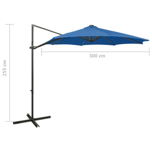 vidaXL Cantilever Umbrella with Pole and LED Lights Azure Blue 300 cm