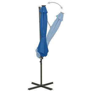 vidaXL Cantilever Umbrella with Pole and LED Lights Azure Blue 300 cm