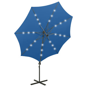 vidaXL Cantilever Umbrella with Pole and LED Lights Azure Blue 300 cm