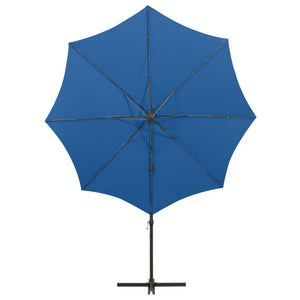 vidaXL Cantilever Umbrella with Pole and LED Lights Azure Blue 300 cm