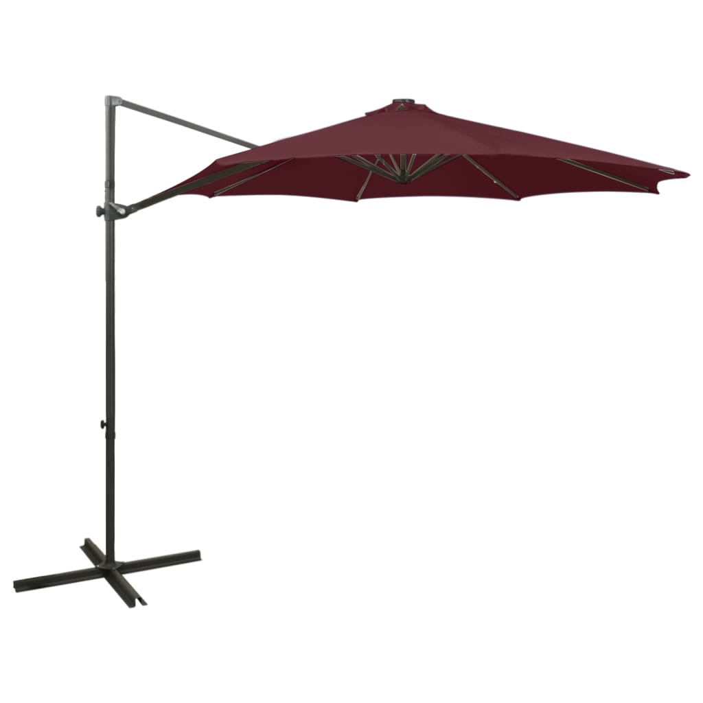 vidaXL Cantilever Umbrella with Pole and LED Lights Bordeaux Red 300 cm