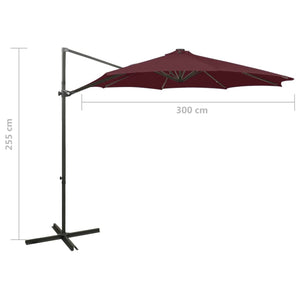 vidaXL Cantilever Umbrella with Pole and LED Lights Bordeaux Red 300 cm