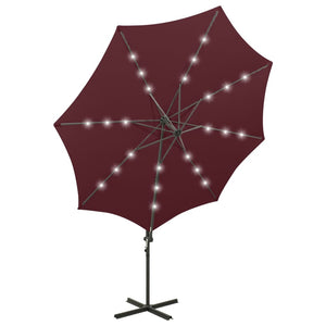 vidaXL Cantilever Umbrella with Pole and LED Lights Bordeaux Red 300 cm