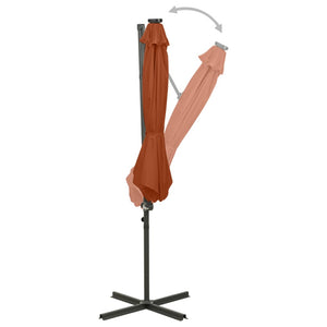 vidaXL Cantilever Umbrella with Pole and LED Lights Terracotta 300 cm