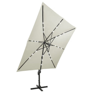 vidaXL Cantilever Umbrella with Pole and LED Lights Sand 300 cm