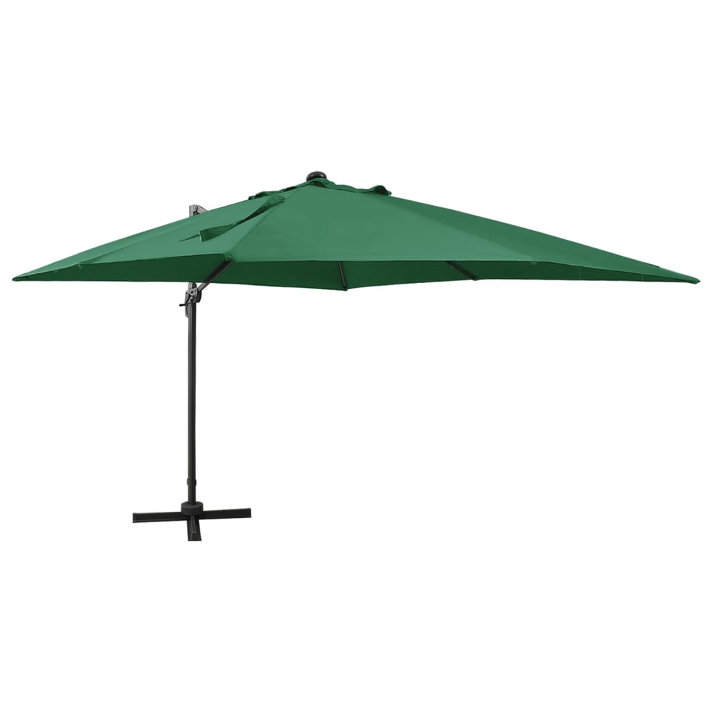 vidaXL Cantilever Umbrella with Pole and LED Lights Green 300 cm