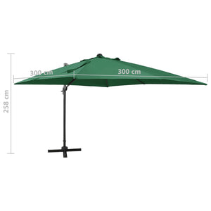 vidaXL Cantilever Umbrella with Pole and LED Lights Green 300 cm