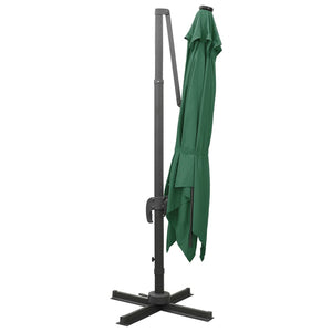 vidaXL Cantilever Umbrella with Pole and LED Lights Green 300 cm