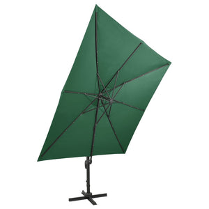 vidaXL Cantilever Umbrella with Pole and LED Lights Green 300 cm