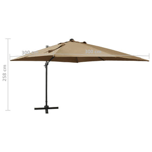 vidaXL Cantilever Umbrella with Pole and LED Lights Taupe 300 cm