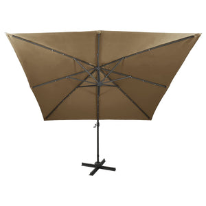 vidaXL Cantilever Umbrella with Pole and LED Lights Taupe 300 cm