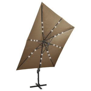 vidaXL Cantilever Umbrella with Pole and LED Lights Taupe 300 cm