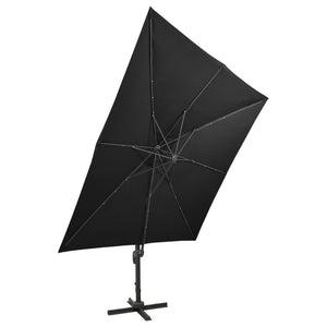 vidaXL Cantilever Umbrella with Pole and LED Lights Black 300 cm