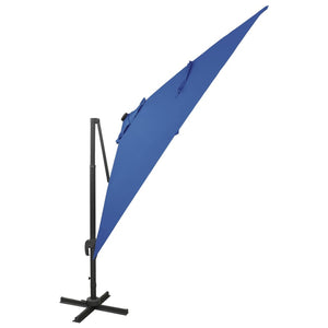 vidaXL Cantilever Umbrella with Pole and LED Lights Azure Blue 300 cm