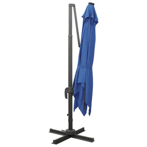 vidaXL Cantilever Umbrella with Pole and LED Lights Azure Blue 300 cm