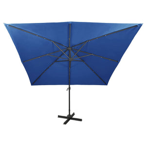 vidaXL Cantilever Umbrella with Pole and LED Lights Azure Blue 300 cm