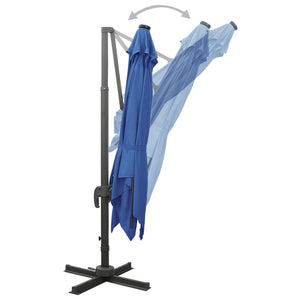 vidaXL Cantilever Umbrella with Pole and LED Lights Azure Blue 300 cm