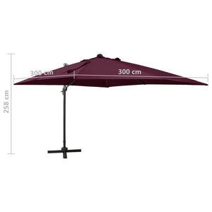 vidaXL Cantilever Umbrella with Pole and LED Lights Bordeaux Red 300 cm