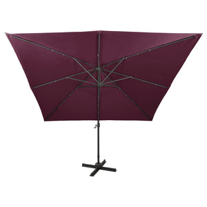 vidaXL Cantilever Umbrella with Pole and LED Lights Bordeaux Red 300 cm