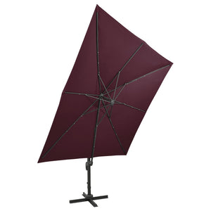 vidaXL Cantilever Umbrella with Pole and LED Lights Bordeaux Red 300 cm