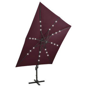 vidaXL Cantilever Umbrella with Pole and LED Lights Bordeaux Red 300 cm