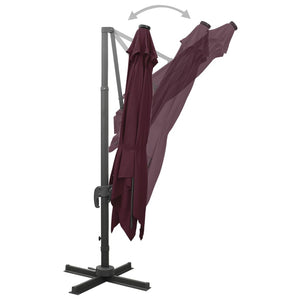 vidaXL Cantilever Umbrella with Pole and LED Lights Bordeaux Red 300 cm