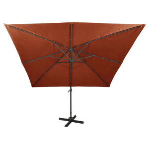 vidaXL Cantilever Umbrella with Pole and LED Lights Terracotta 300 cm