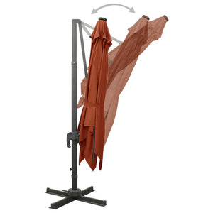 vidaXL Cantilever Umbrella with Pole and LED Lights Terracotta 300 cm