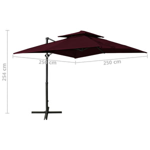 vidaXL Cantilever Garden Parasol with Double Top 250x250 cm Bordeaux Red