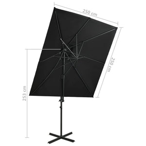 vidaXL Cantilever Umbrella with Double Top Black 250x250 cm