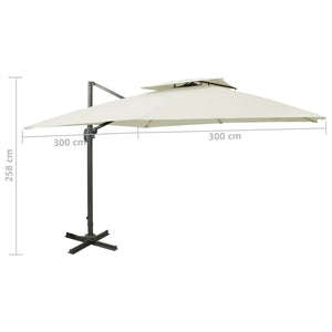 vidaXL Cantilever Garden Parasol with Double Top 300x300 cm Sand