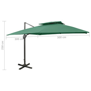 vidaXL Cantilever Garden Parasol with Double Top 300x300 cm Green