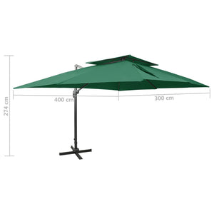 vidaXL Cantilever Garden Parasol with Double Top Green 400x300 cm