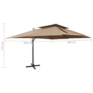 vidaXL Cantilever Garden Parasol with Double Top Taupe 400x300 cm